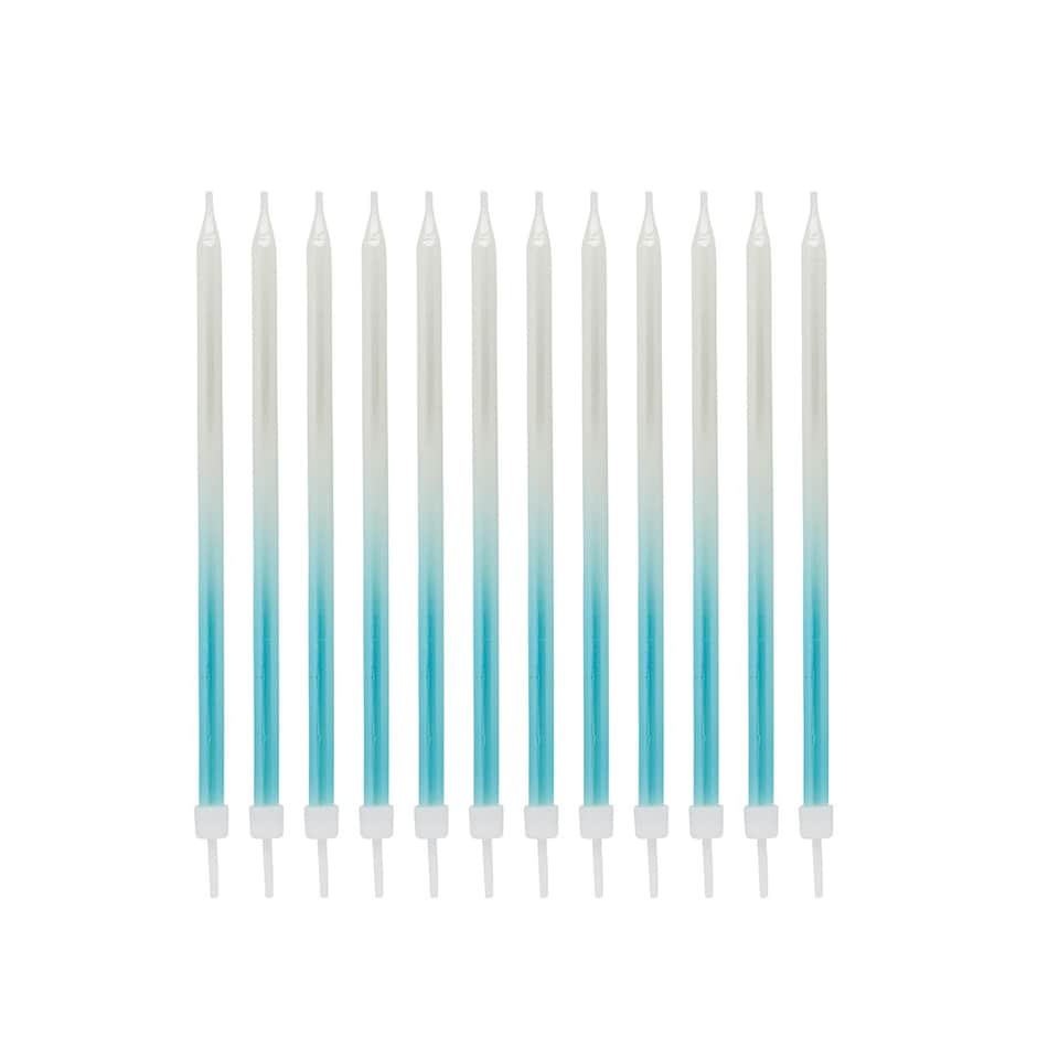 image 1 of Blue Ombre Tall Skinny Celebration Candles - Pack of 12 | Multi