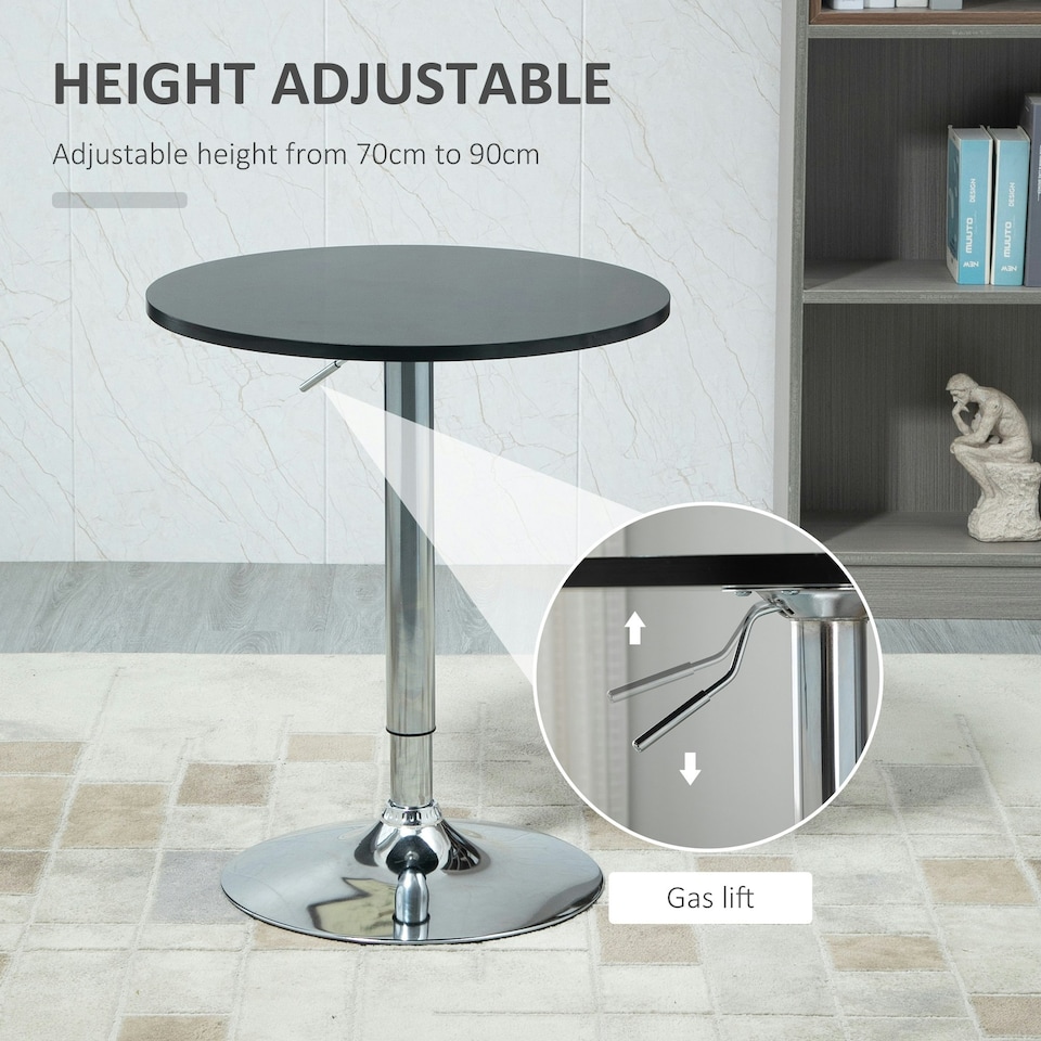 image 1 of HOMCOM Round Height Adjustable Bar Table Counter Pub Desk Metal Base Black