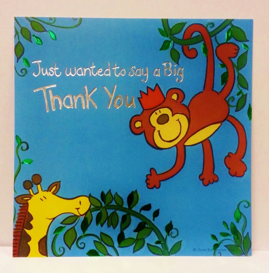image 1 of Pack of 10 Thank You Monkey Design Card Sheets Birthday Party