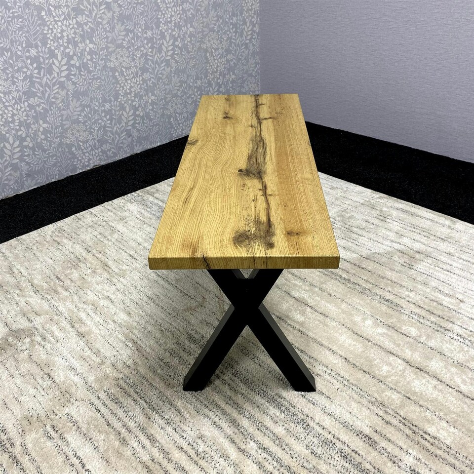 image 1 of Wooden Brown Bench With Metal Legs for Dining, Work, or Study Brown