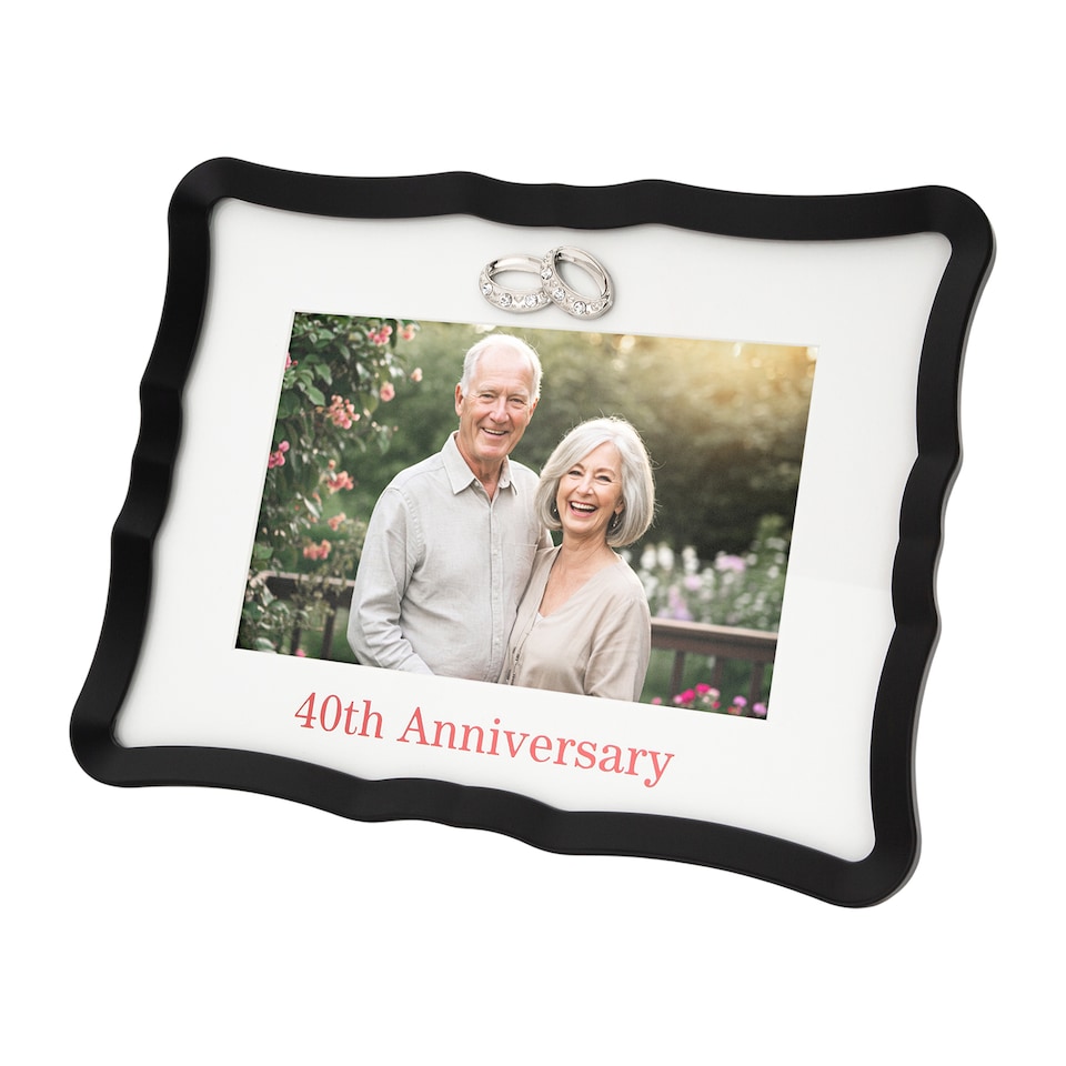 image 1 of 40th Anniversary Landscape 4x6 Frame with Red Text and Silver Rings | Red | One Size
