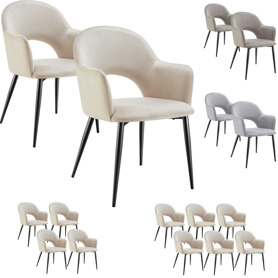 image 1 of Dining Chair Sasha- padded armchair in velvet look, continuous backrest - Set of 6 Grey | Light Grey