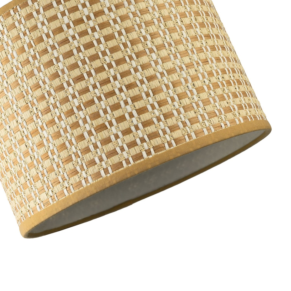 image 1 of Vintage Reeded Paper Round Lamp Shade with Taupe Cotton Fabric Trims | Cream | Taupe | 1