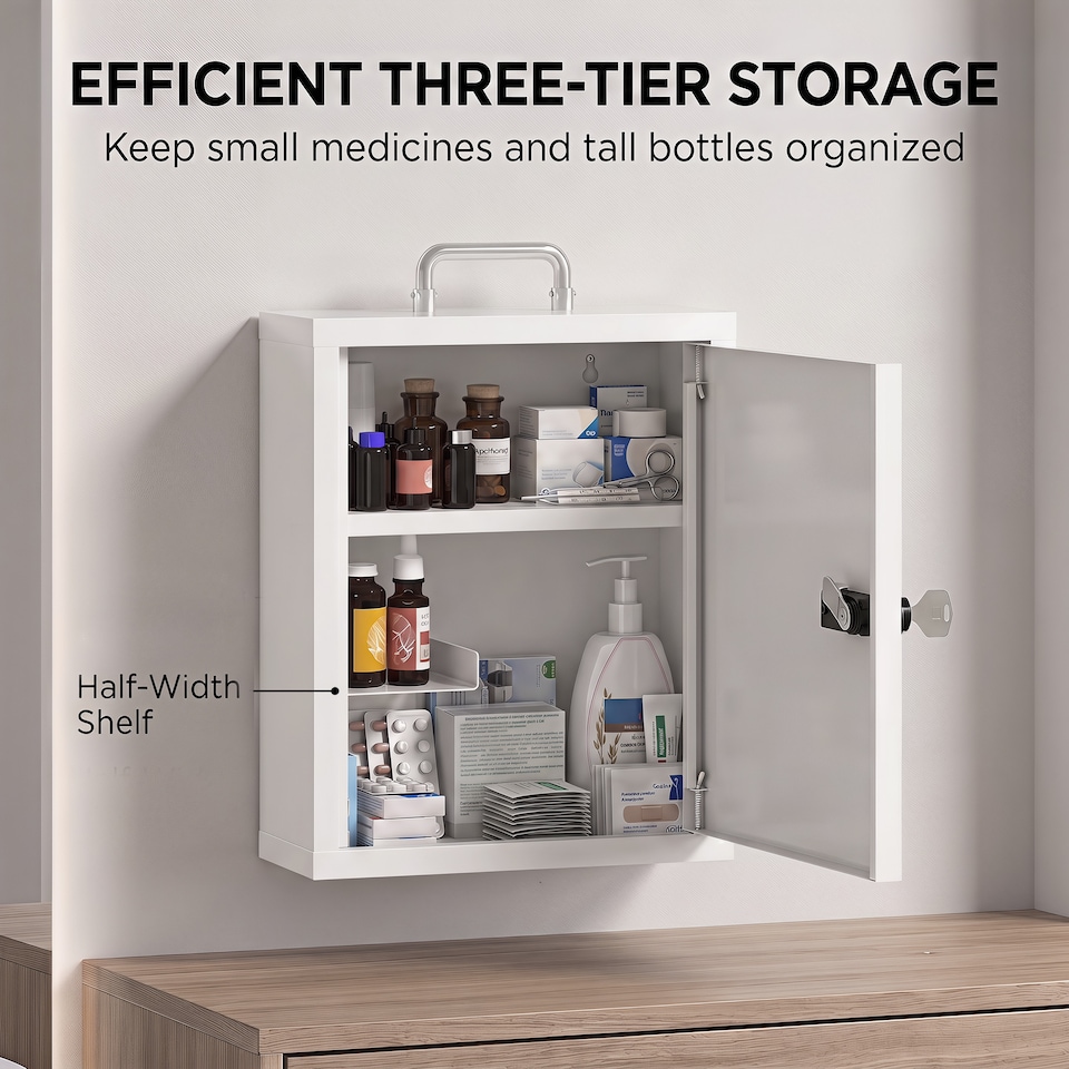 image 1 of HOMCOM Medicine Cabinet, Medical Cabinet w/ Combination and Key Lock, White