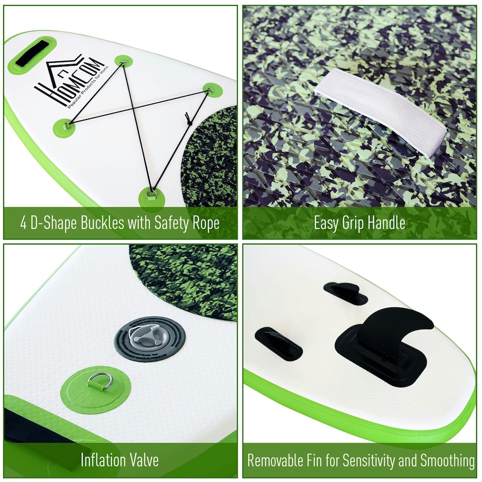 image 1 of HOMCOM 10ft Inflatable Surfing Board W/ Paddle, Fix Bag, Air Pump, Fin, Backpack Green