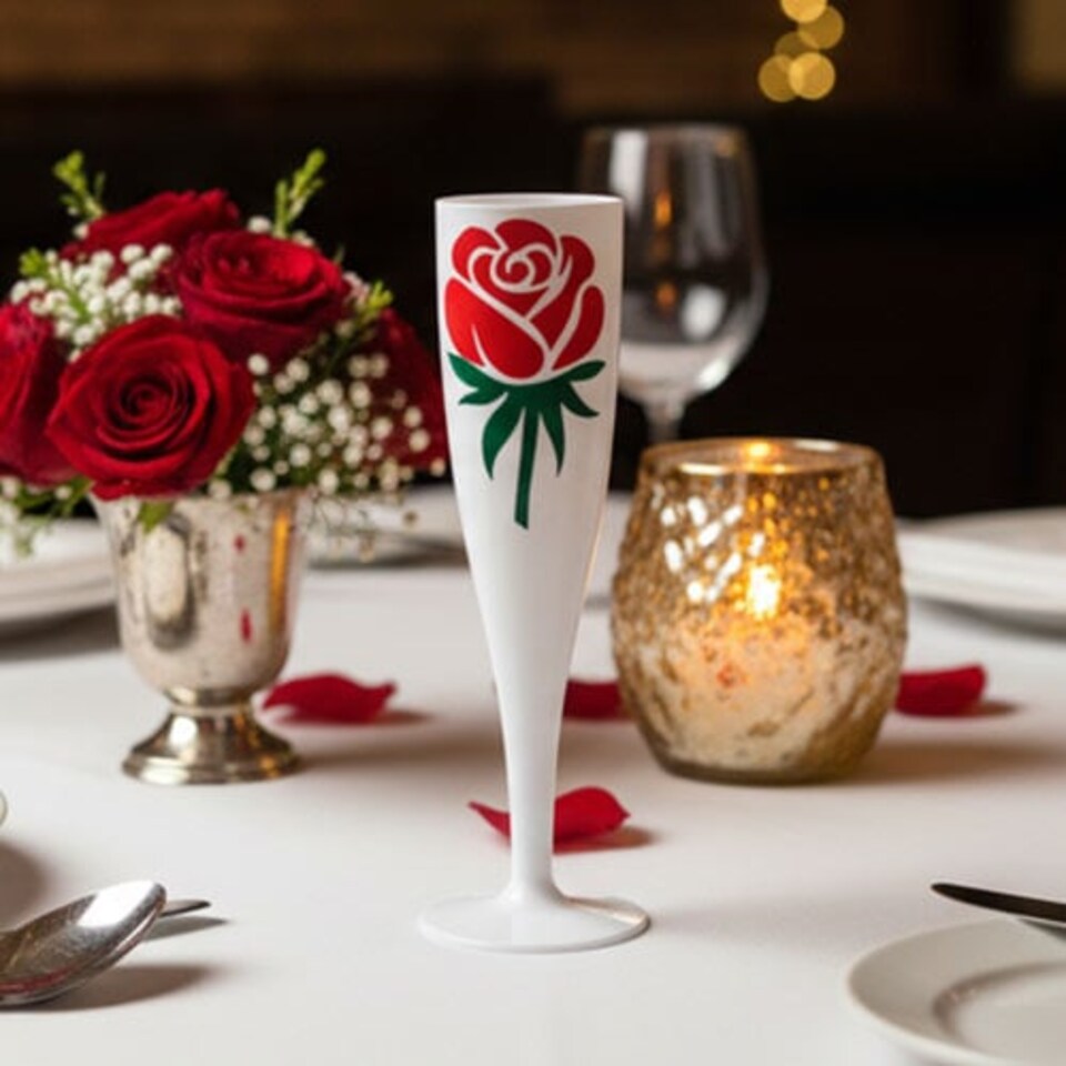 image 1 of Romantic Rose Design White Plastic Flute