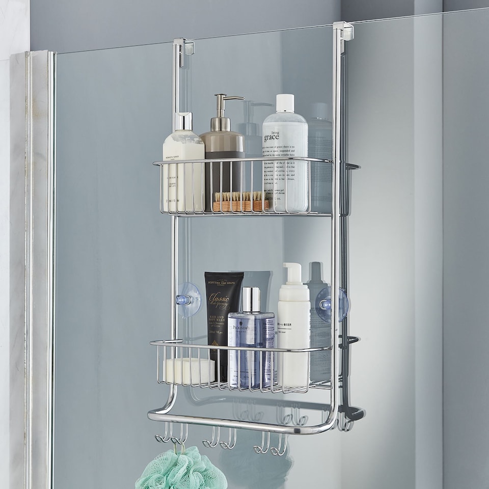 image 1 of House of Home 2 Tier Over Door Shower Caddy Bathroom Storage Rack Shelf Organiser