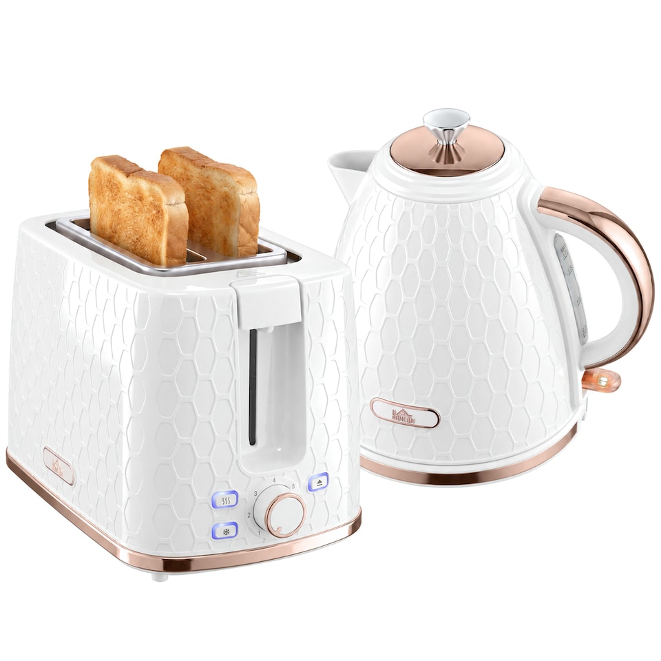 image 1 of HOMCOM Kettle and Toaster Set 1.7L Kettle & 2 Slice Toaster Set White