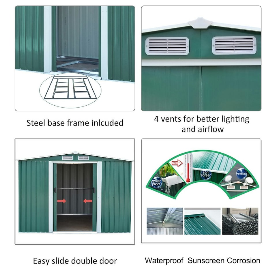 image 1 of Living and Home Large Garden Storage Shed - Green 257 x 259 x 178cm