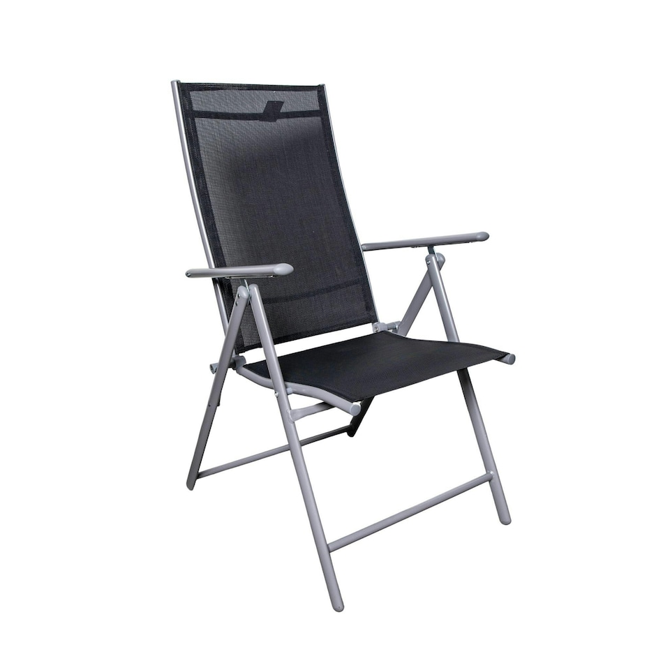 image 1 of Outdoor Garden Patio Multi Position Reclining Folding Chair in Black and Silver