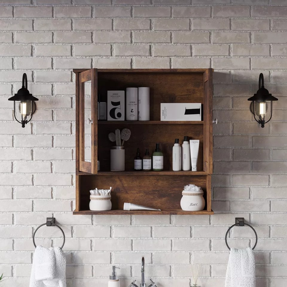 image 1 of Wall Mirror Cabinet | Brown | 64 x 12 x 34 | 1