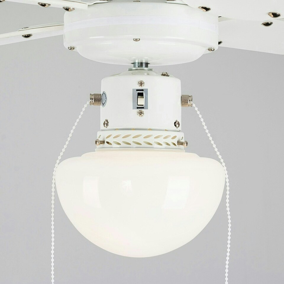 image 1 of ValueLights Nimrod Gloss White Ceiling Fan Light and E27 Globe LED 4W Warm White 2700K Bulb
