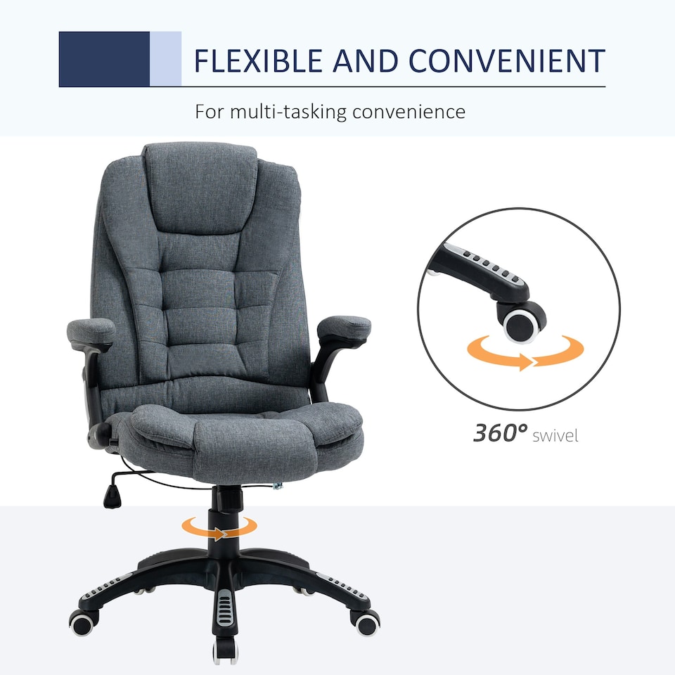 image 1 of Vinsetto High Back Home Office Chair Swivel Linen Fabric Desk Chair, Dark Grey