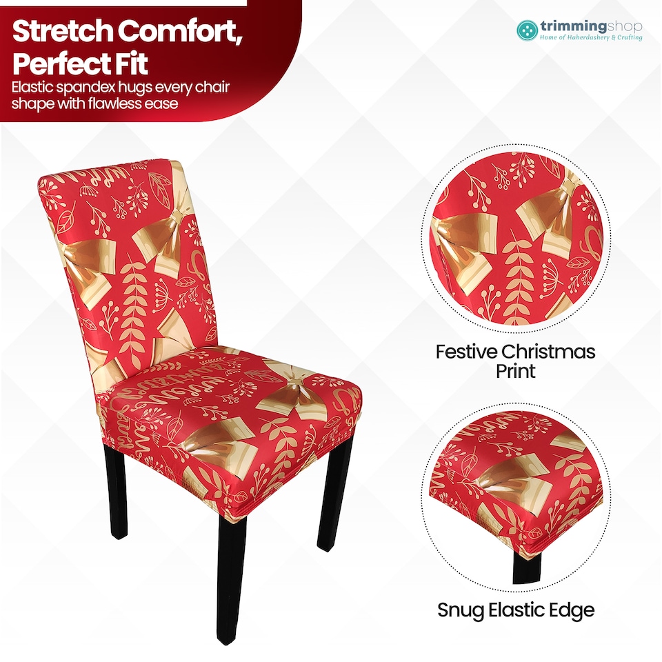 image 1 of Christmas Bow Ribbons Printed Chair Covers, Seat Protector Slipcovers - Red