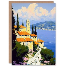 Christian Church Coastal Cliff Italy Landscape Birthday Greeting Card