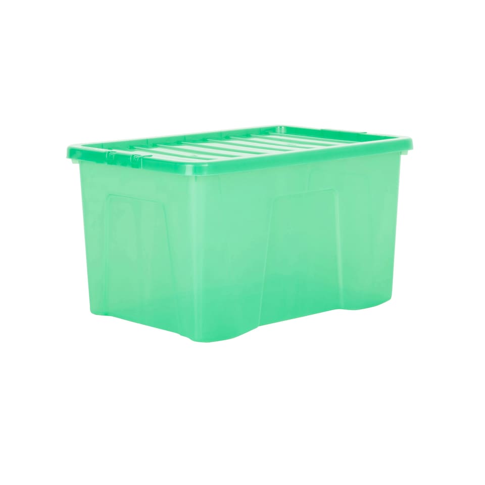 image 1 of Wham Crystal 5 x 60L Stackable Plastic Storage Boxes with Lids Green