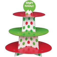 Unique Party Polka Dot Tiered Cake Stand - Red/Green/White - One Size