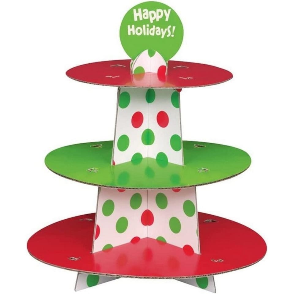 Unique Party Polka Dot Tiered Cake Stand - Red/Green/White - One Size