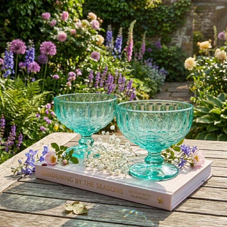 image 1 of Set of 6 Vintage Turquoise Blue Glass Trifle Bowl and Dessert Bowls Wedding Decorations Ideas 300ml | Blue | Turquoise Blue | Medium | 6