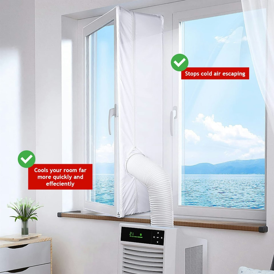 image 1 of SPARES2GO Universal AC Window Seal Kit for Portable Air Conditioning / Tumble Dryer Hose Vent