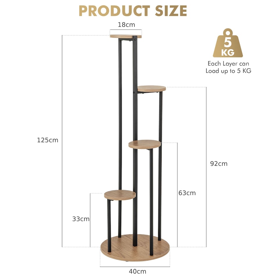 image 1 of COSTWAY 5 Tiers Tall Plant Stand  Flower Rack with Foot Pads Metal Display Pot Shelf Holder
