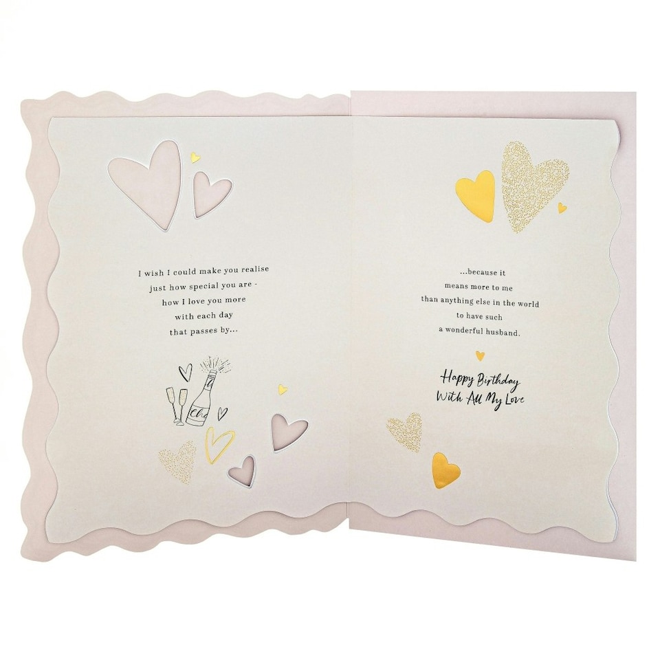 image 1 of Bottle of Bubbly, Glasses & Heartfelt Verse Design Husband Birthday Card