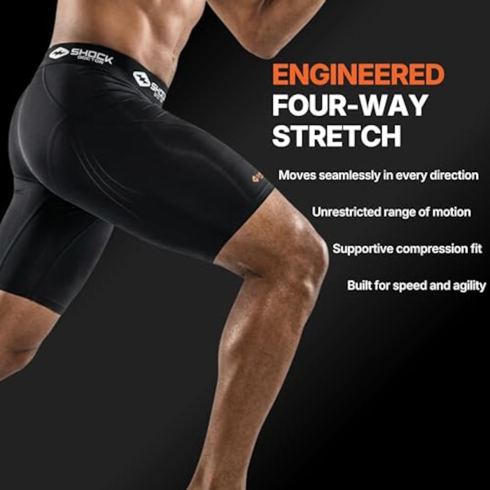 image 1 of Shock Doctor 221 Short Compression With Bioflex Cup - Athletic Support With Comfort And Compression For Maximum Range Of Motion - Adult (One Pair Shorts & Athletic Cup) Black