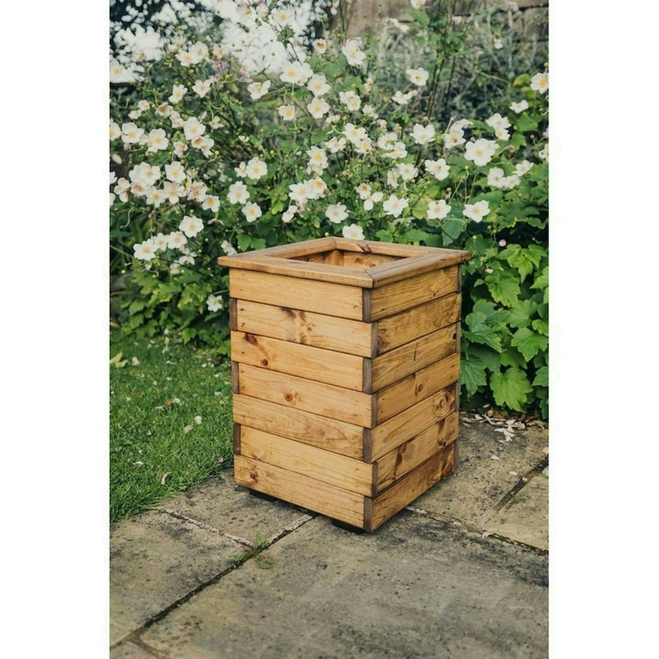 image 1 of Multi Pack of 3 - Valley Tall Square Planter - Timber - L39 x W39 x H52 cm - Garden Trough - Fully Assembled Brown