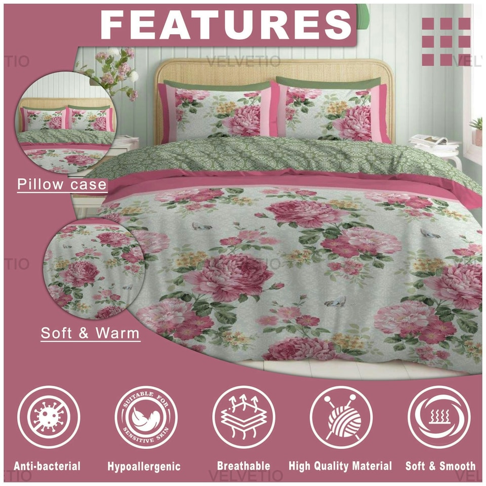 image 1 of VELVETIO Jacinda Complete Duvet Cover Set with Fitted Sheet Breathable Bedding Quilt Multi | King