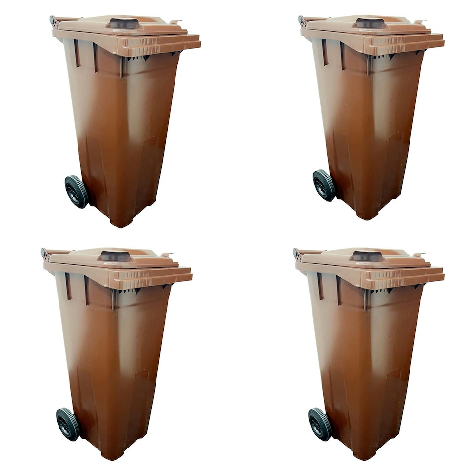 image 1 of Large 140 Litre Brown Coloured Outdoor Council Wheelie Bins Complete With Lid And Wheels Brown