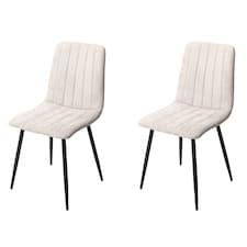 Pair of Aspen Cord Fabric Straight Stitch Compact Dining Chairs with Black Tapered Metal Legs | Silver | Natural | 1