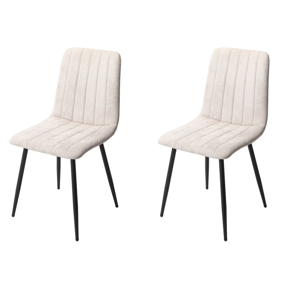 image 1 of Pair of Aspen Cord Fabric Straight Stitch Compact Dining Chairs with Black Tapered Metal Legs | Silver | Natural | 1