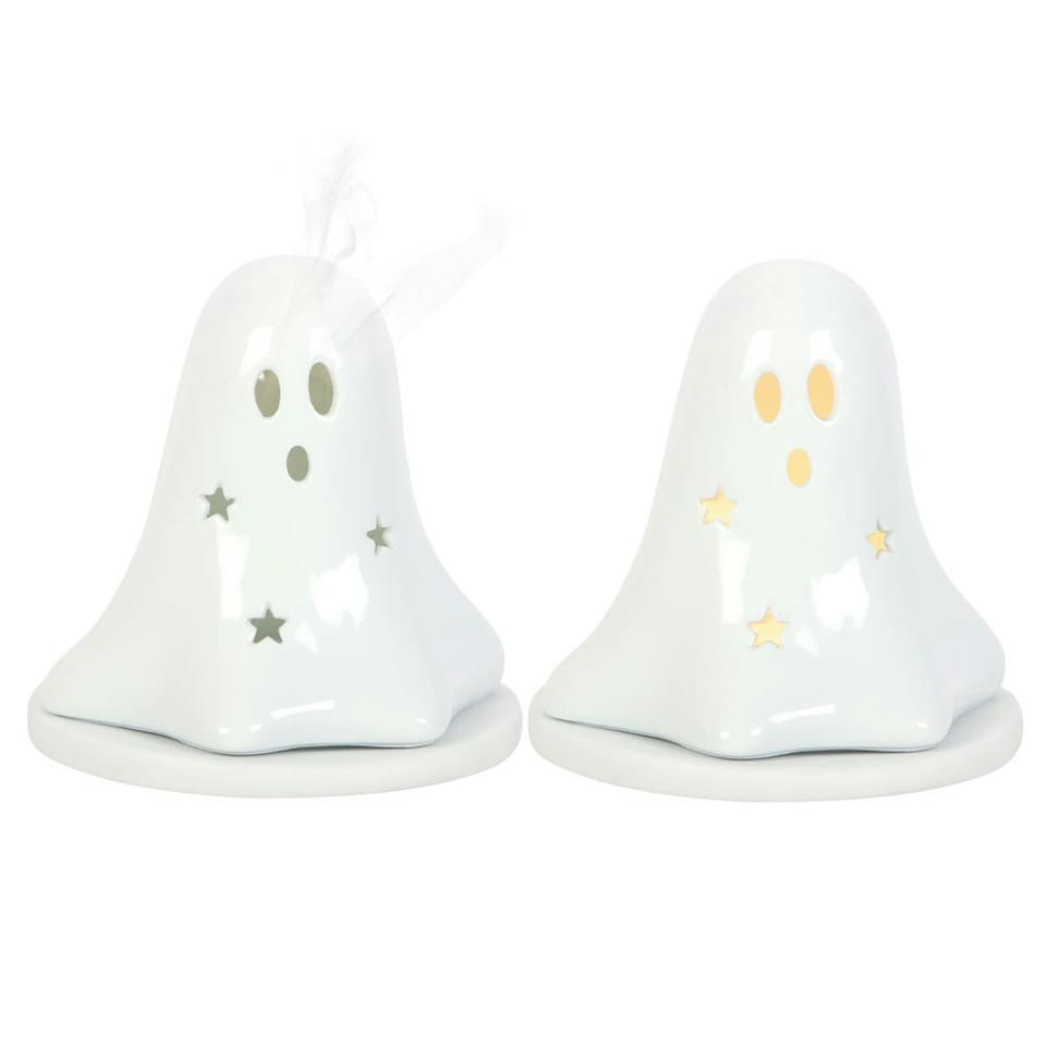 image 1 of Something Different Ceramic Ghost Tealight And Incense Cone Holder - White - One Size