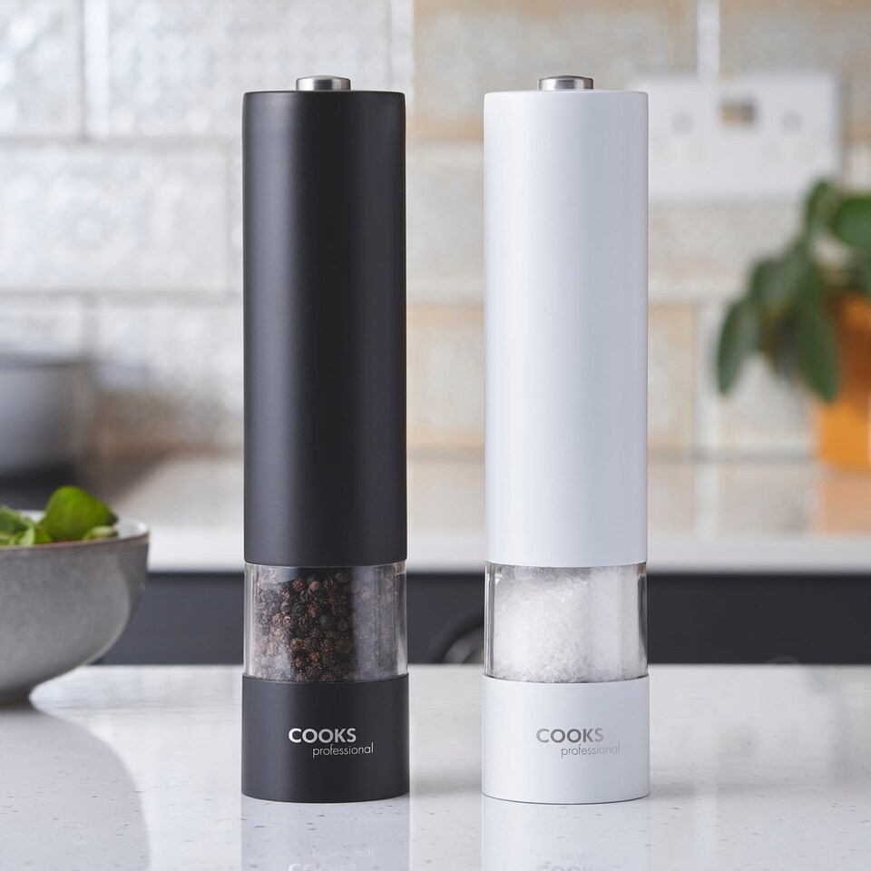 image 1 of Cooks Professional Electric Salt & Pepper Mill Set with Bamboo Base | Multi | Black & White