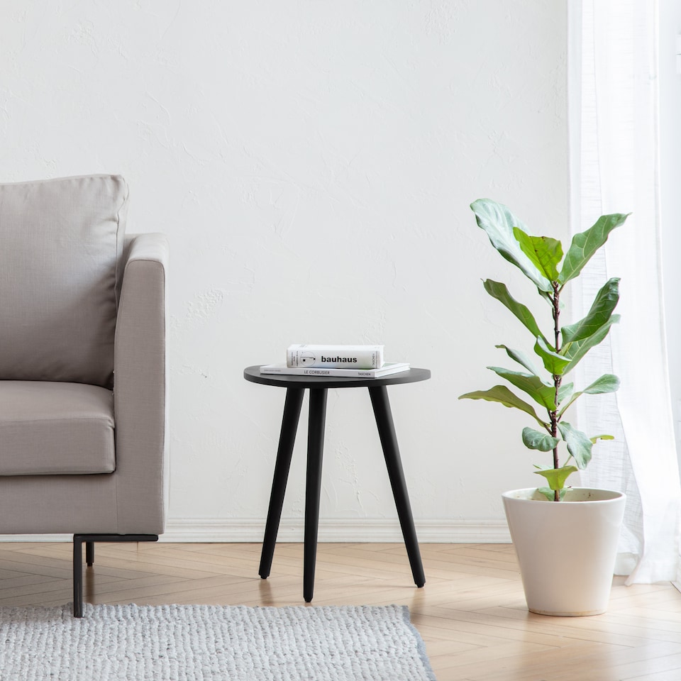 image 1 of MH London Tora Triangle Side Table, Mango Wood End Table with Tripod Legs