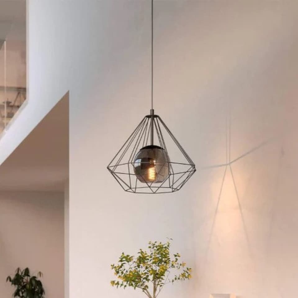 image 1 of Burton Black Pendant Ceiling Light with Smoked Glass