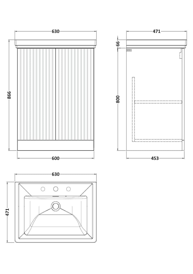 image 1 of Balterley Callingwood Contemporary Floor Standing 2 Door Vanity Unit with Traditional 3 Tap Hole Fireclay Basin , 600mm, Matt White