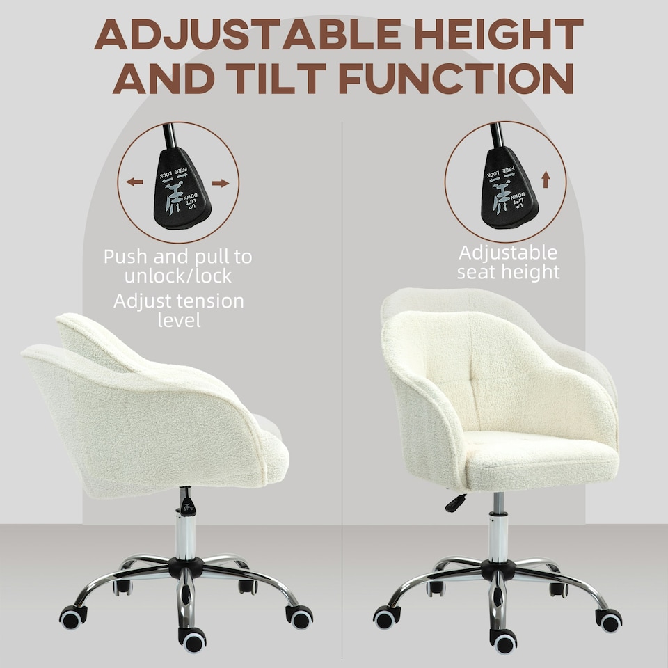 image 1 of HOMCOM Fluffy Vanity Chair for Desk, with Height Adjustable, Wheels, Cream