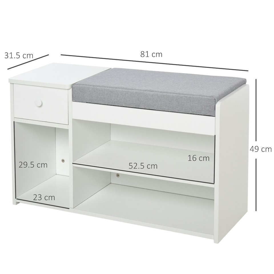 image 1 of HOMCOM Multi-Storage Shoe Bench Drawer 3 Compartments Cushion Home Boots White White