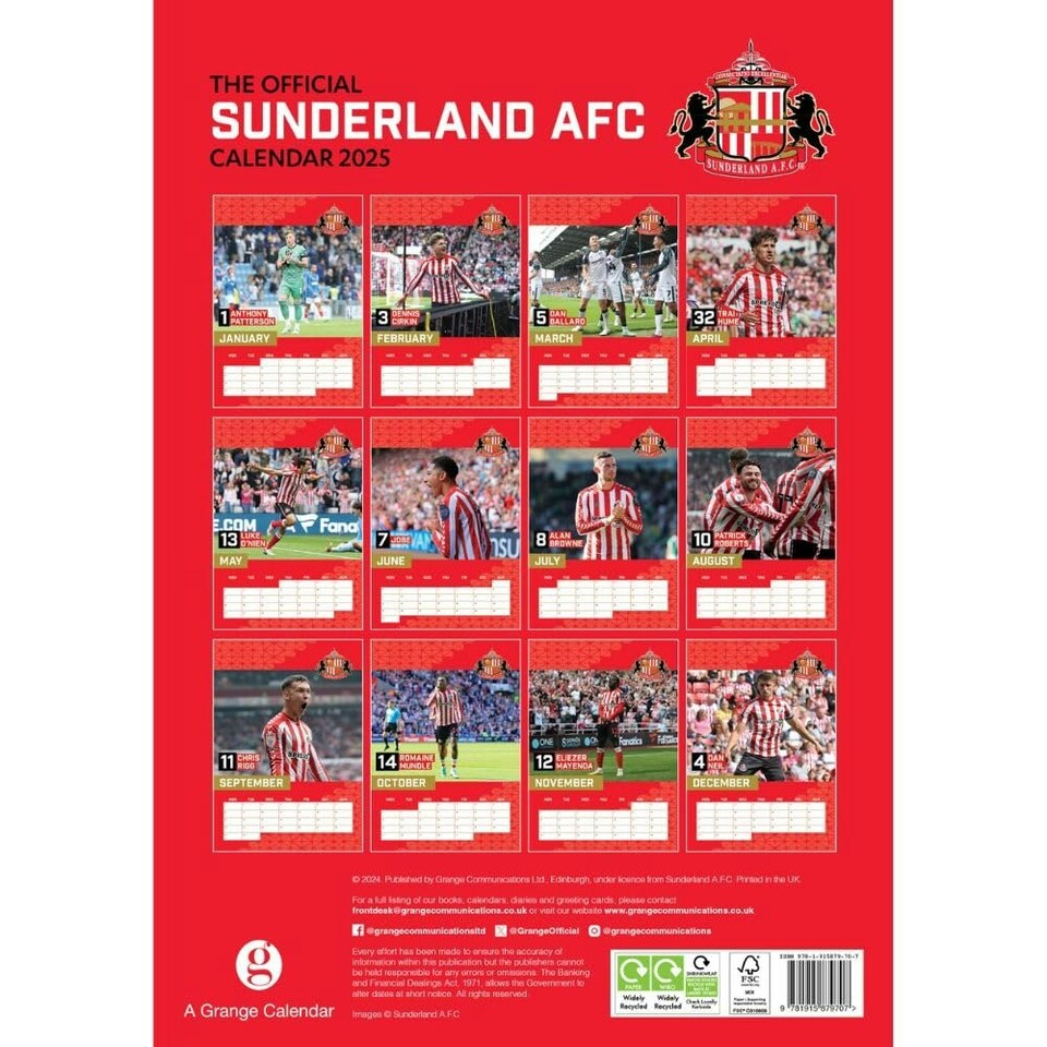 image 1 of Sunderland AFC 2025 A3 Wall Calendar - Multicoloured - One Size