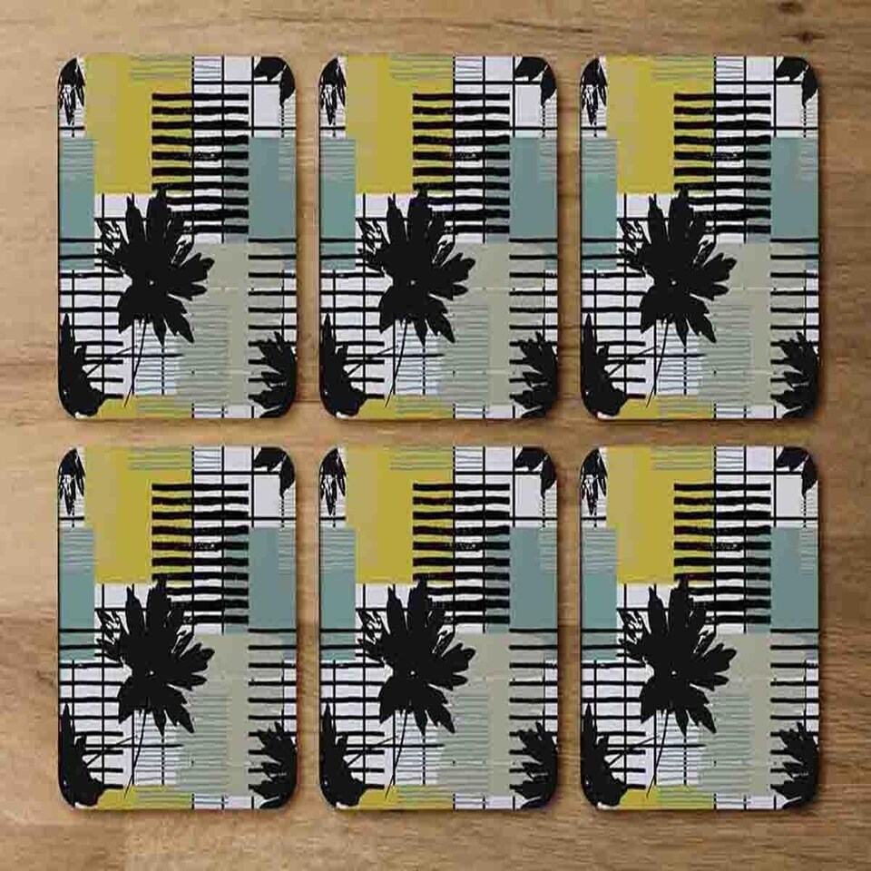 image 1 of Geometric Shape & Leaf Print in Yellow & Green (Coaster)