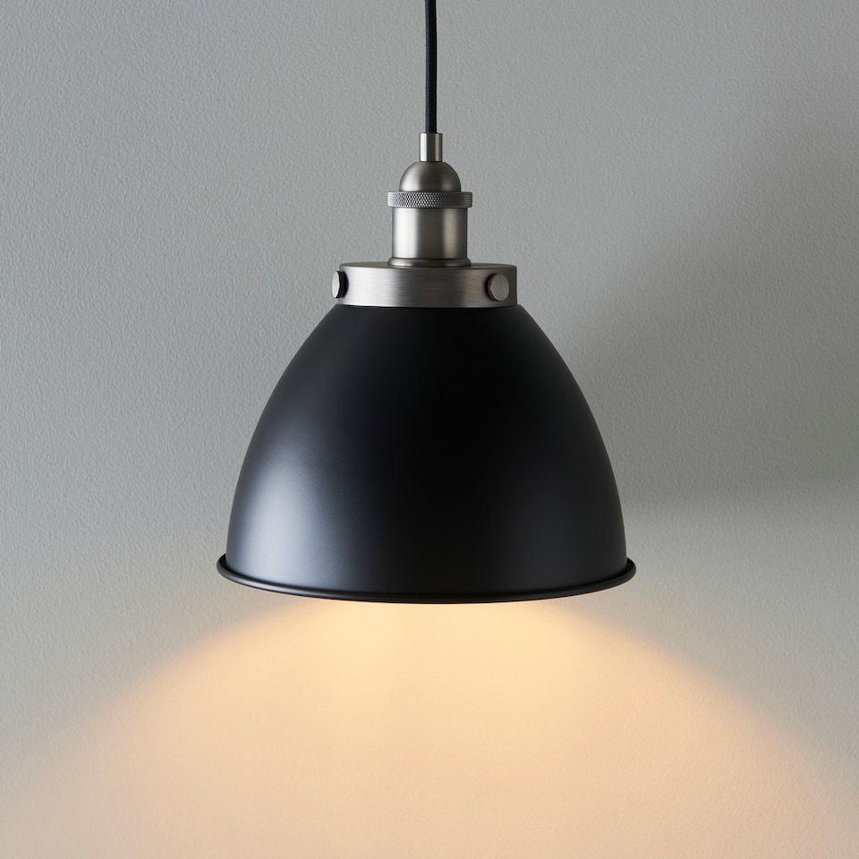 image 1 of Franklin 23cm Pendant Ceiling Lamp, Aged Pewter Plate, Matt Black Paint
