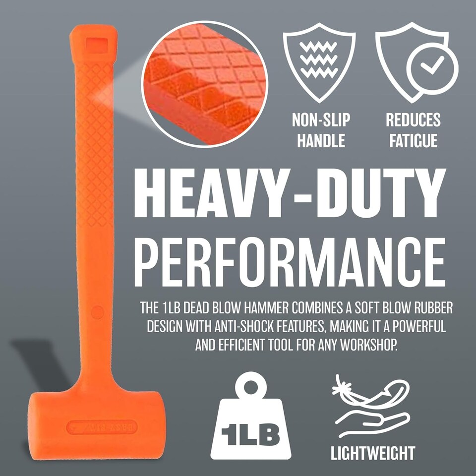 image 1 of 1lb Dead Blow Hammer Heavy Duty Non Rebound Anti Shock Rubber Mallet