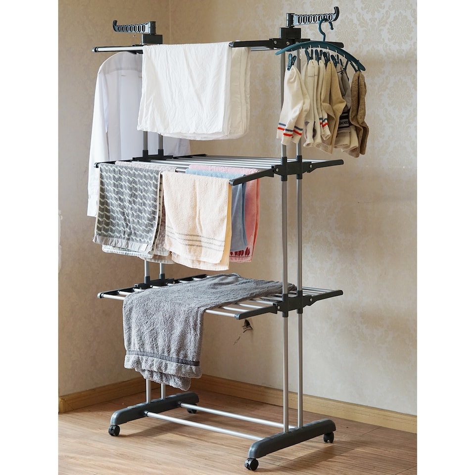 image 1 of Gr8 Home Large Tower Clothes Airer 3 Tier Folding Drying Rack Towel Dryer Laundry Horse