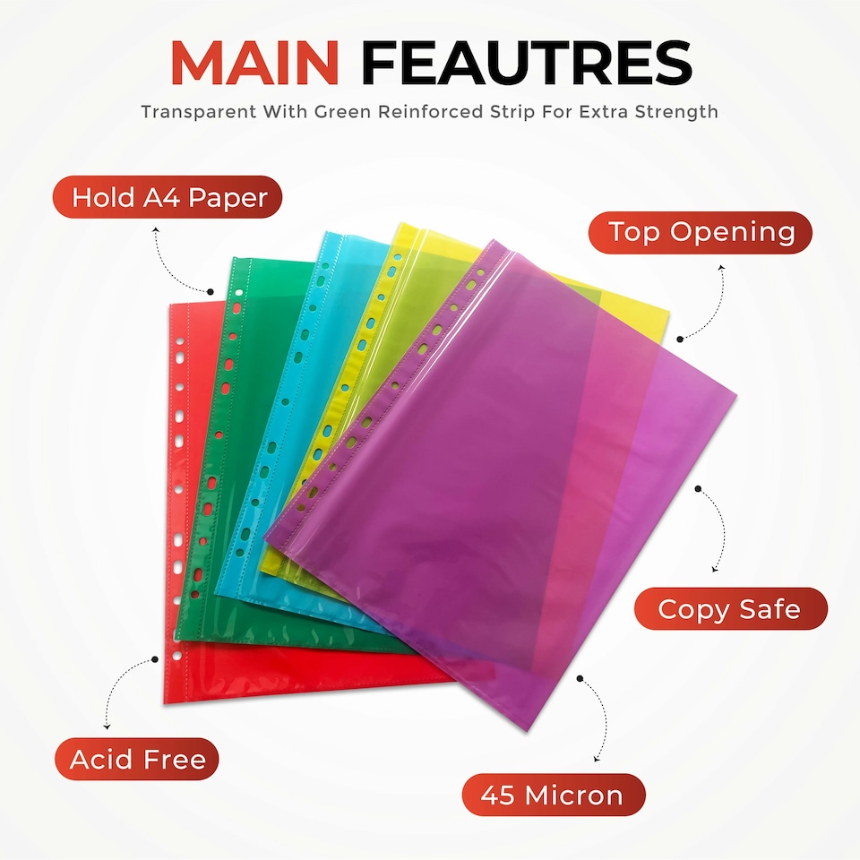 image 1 of Pack of 250 A4 Purple Clear Punched Pockets by Janrax