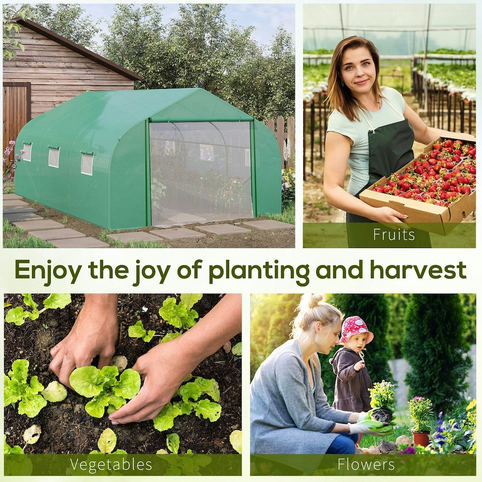 image 1 of Outsunny 4.5 x 3 x 2m Outdoor Tunnel Greenhouse w/ Roll Up Door 6 Windows Green