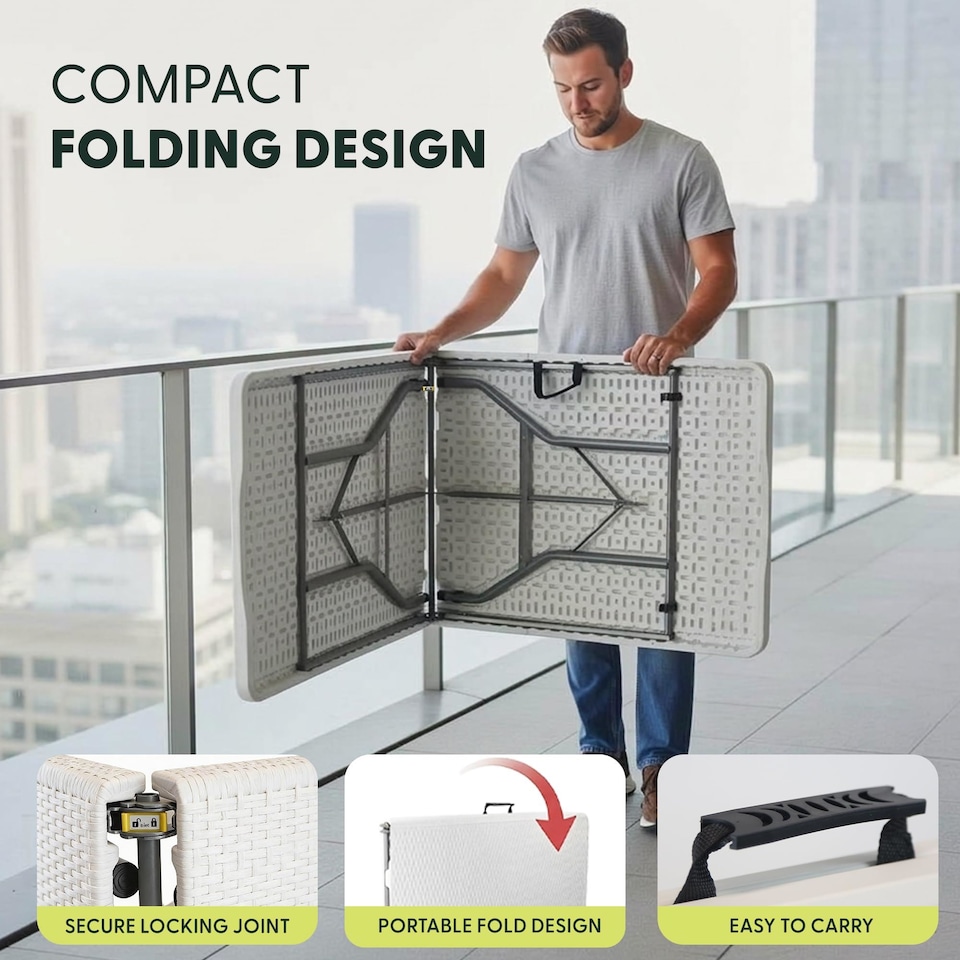 image 1 of Keplin 6ft Folding Table 180x70cm Waterproof Sturdy Metal Frame Portable