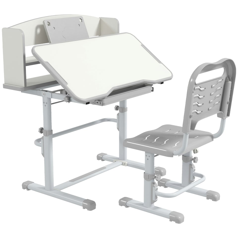 image 1 of ZONEKIZ Kids Desk and Chair Set, Height Adjustable Study Table for 6-12 Years