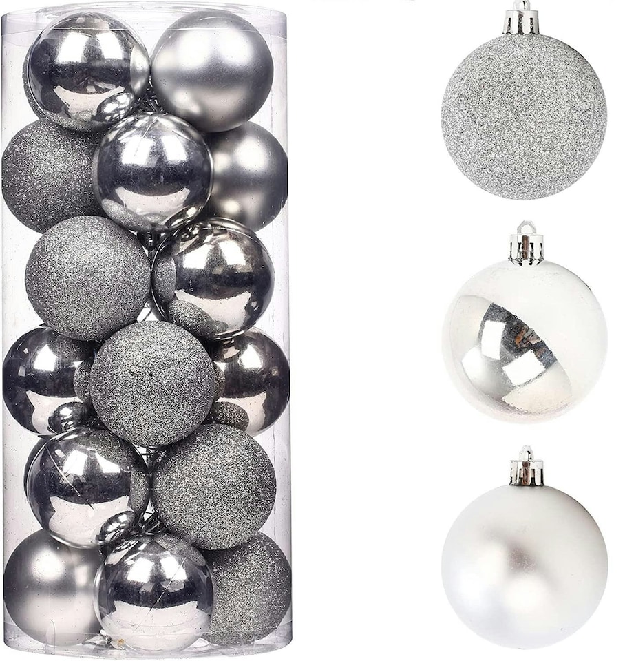 image 1 of 30mm/12Pcs Christmas Baubles Shatterproof Silver,Tree Decorations