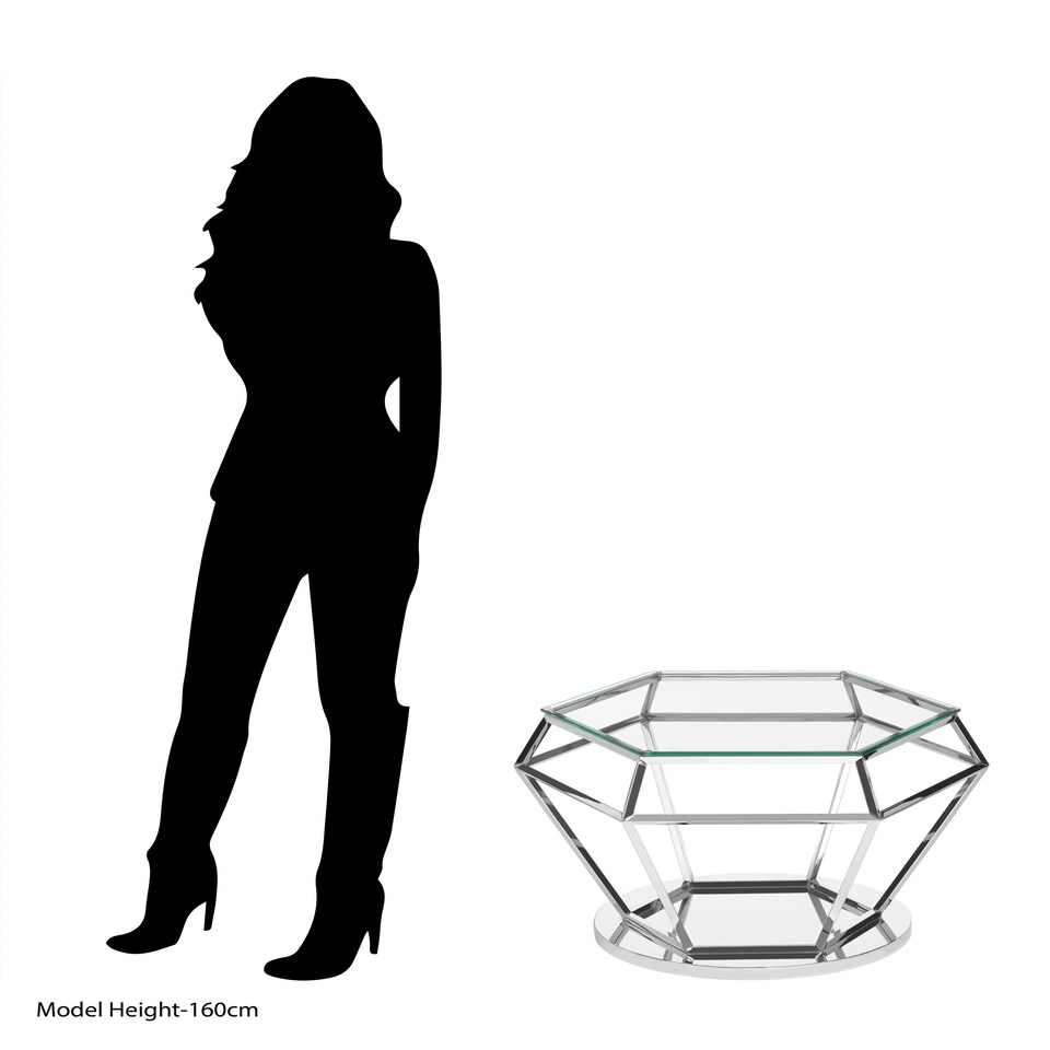 image 1 of Interiors By Premier Contemporary Silver Finish Diamond Design End Table, Elegant End Table, Stainless Steel Frame Bedside Table Silver